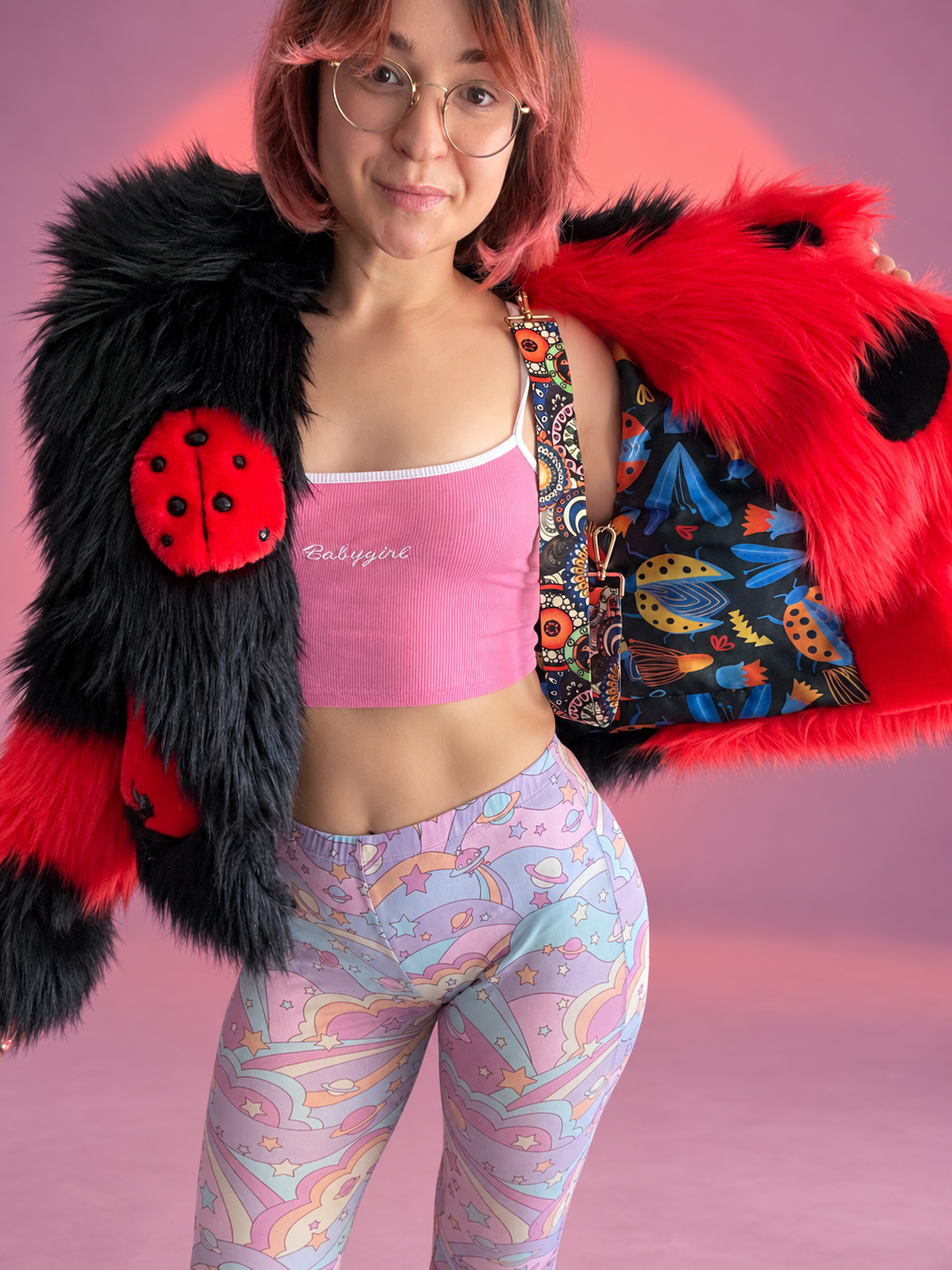 "LADY BUG "CROPPED FAUX FUR COAT