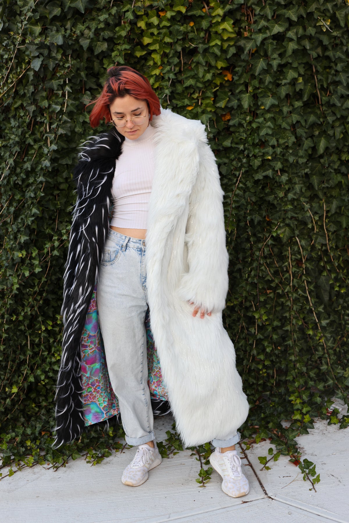 "YIN & YANG" LONG FAUX FUR COAT