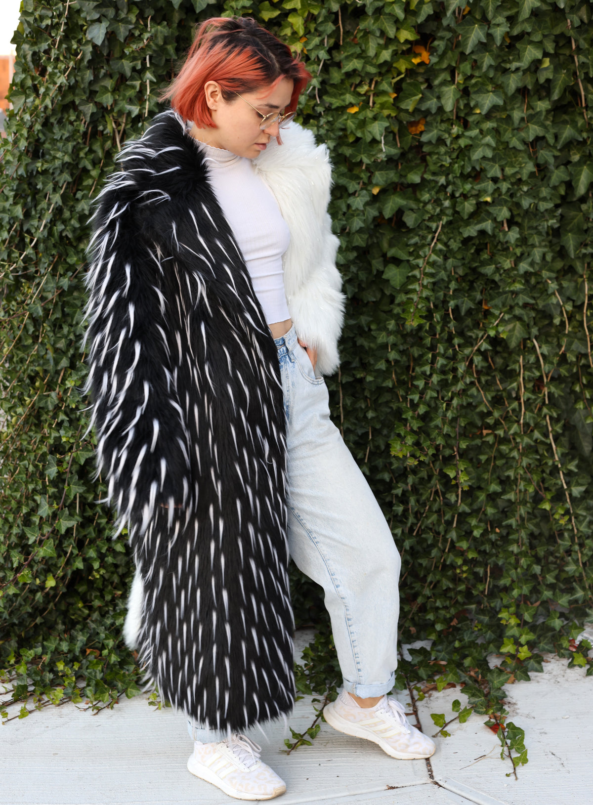 "YIN & YANG" LONG FAUX FUR COAT