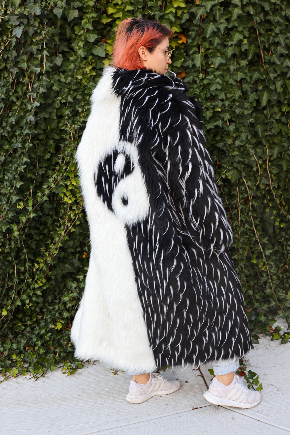 "YIN & YANG" LONG FAUX FUR COAT