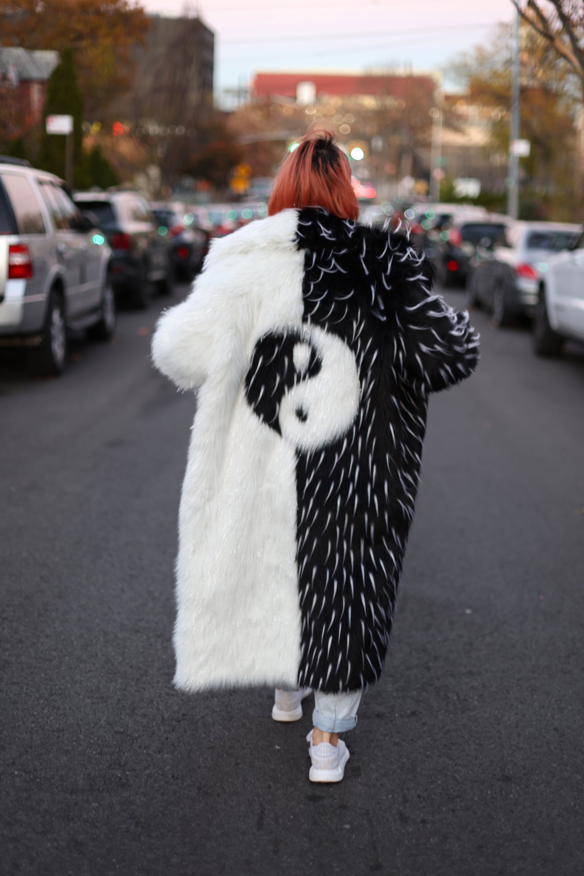 "YIN & YANG" LONG FAUX FUR COAT